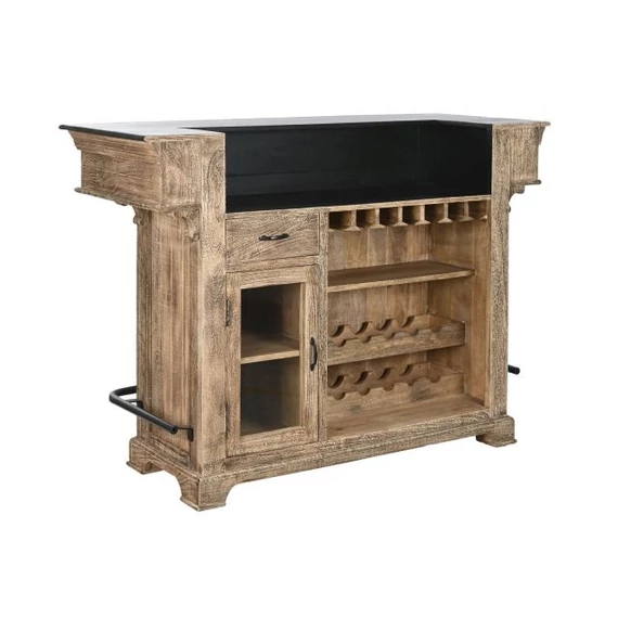 Bárszekrény pulttal mangófa, fém 152x61x107 cm natúr, fekete