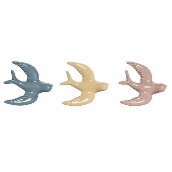 Dekoráció falra fecske porcelán 12x4x11 cm színes 3 féle