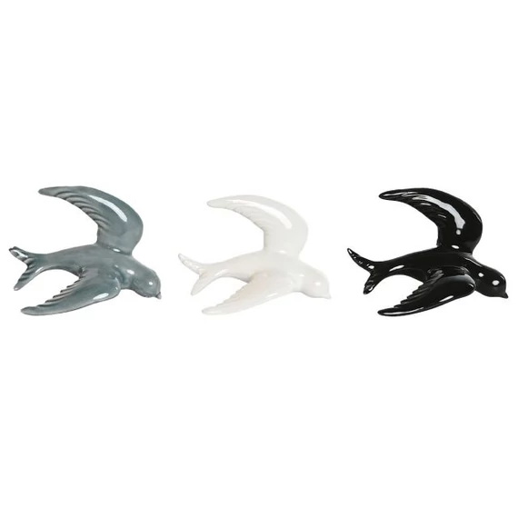 Dekoráció falra fecske porcelán 14x6x11 cm színes 3 féle