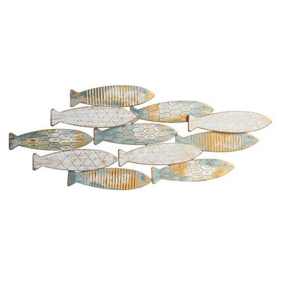 Dekoráció falra halak fém 96x3x37 cm arany