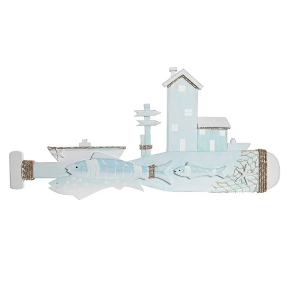 Dekoráció falra kötéllel evező mdf, kötél 67x4x32 cm kék, fehér