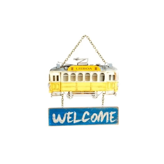 Dekoráció falra villamos Welcome fém, fa 20x23 cm színes