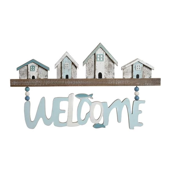 Dekoráció falra WELCOME mdf, fenyő 60x2,5x34 cm kék