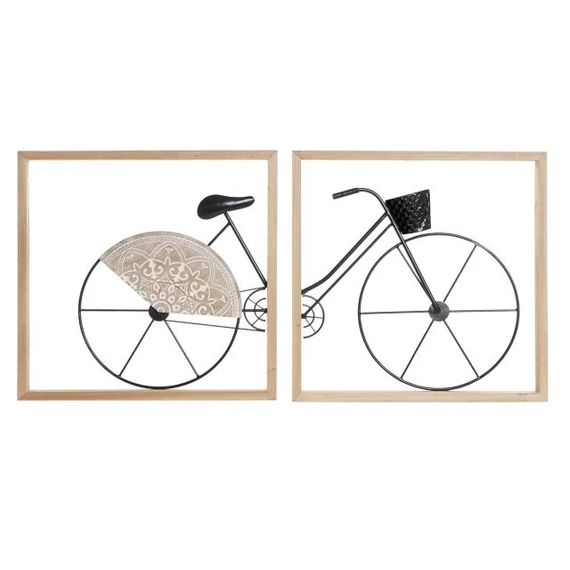 Dekoráció szett falra bicikli fém, mdf 40x2,5x40 cm natúr, fekete S/2
