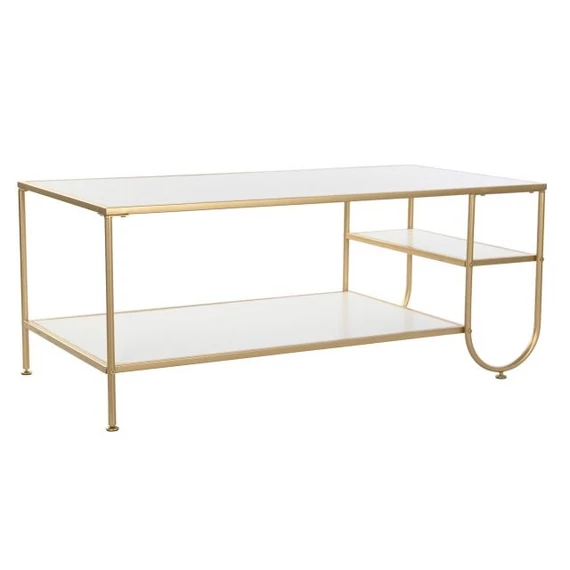 Dohányzóasztal fém, mdf 110x55x45 cm arany, fehér