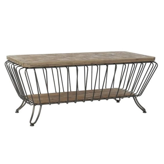 Dohányzóasztal fenyő, fém 125x64x51 cm barna, fekete