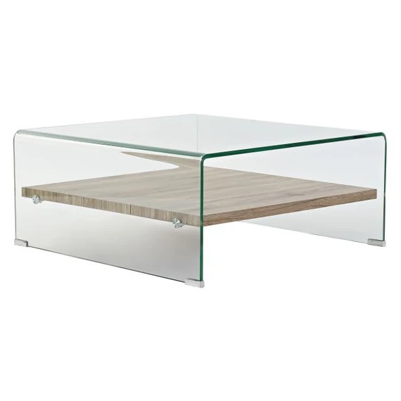 Dohányzóasztal hőállóüveg, mdf 80x80x35 cm átlátszó, natúr