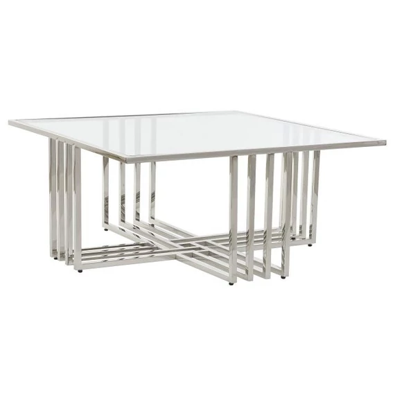 Dohányzóasztal inox, üveg 100x100x45 cm ezüst