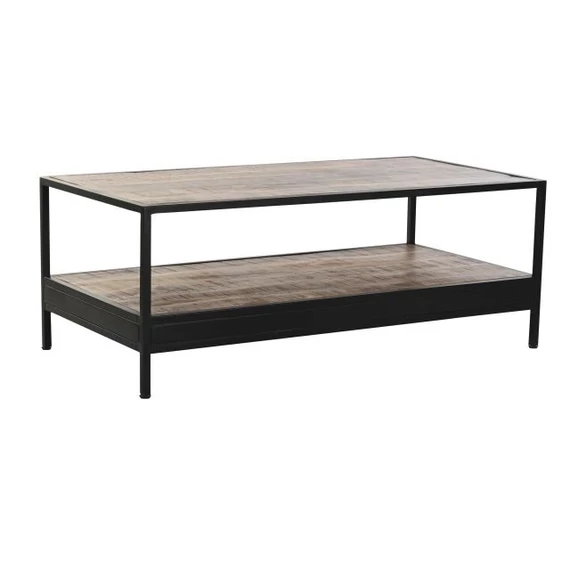 Dohányzóasztal mangófa, fém 120x60x45 cm sötétbarna, fekete