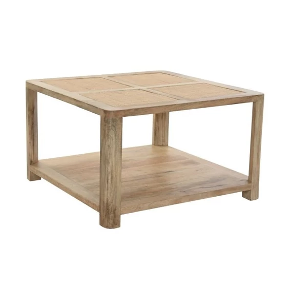 Dohányzóasztal mangófa, rattan 76x76x45 cm világosbarna