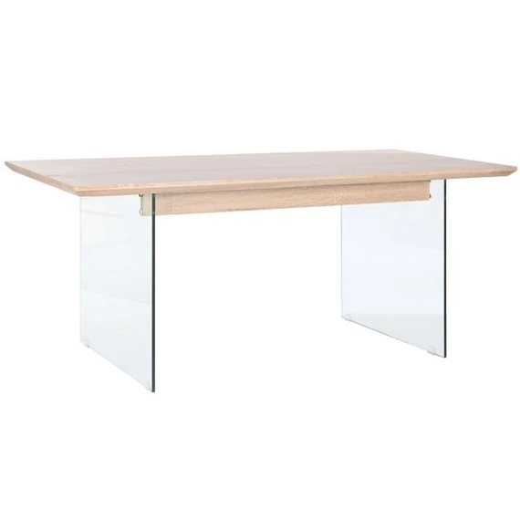 Ebédlőasztal mdf, üveg 180x90x76 cm világosbarna, átlátszó