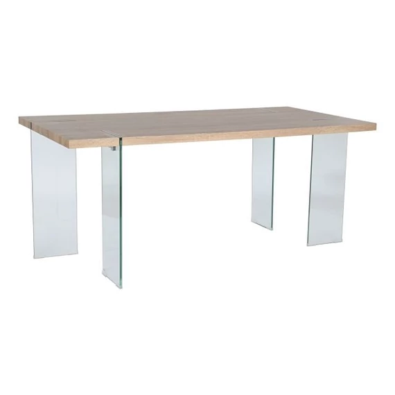 Ebédlőasztal mdf, üveg 180x90x76 cm világosbarna, átlátszó