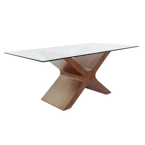 Ebédlőasztal üveg, mdf 180x100x76 cm sötétbarna, átlátszó