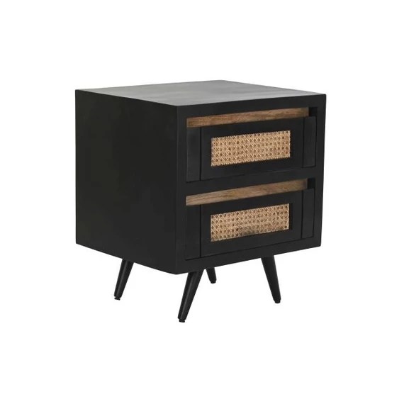 Éjjeliszekrény mangófa, rattan 50x40x55 cm fekete, natúr