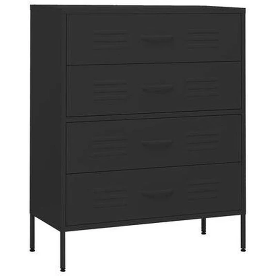Fiókos szekrény fém 80x35x102 cm fekete