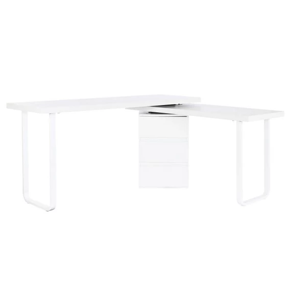 Íróasztal mdf, fém 150x120x75 cm fehér, natúr
