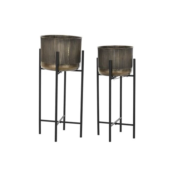 Kaspó szett fém 28,5x28,5x63 cm réz, fekete S/2