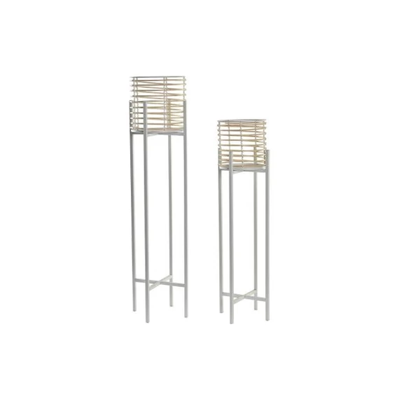 Kaspó szett fém, rattan 21x21x77 cm fehér, barna S/2