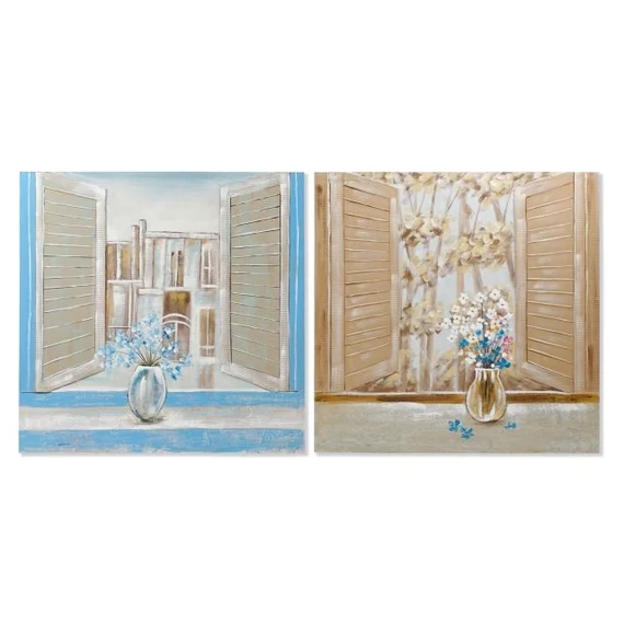 Kép ablak vászon, kartonpapír, fenyő 100x3x100 cm kék, barna 2 féle