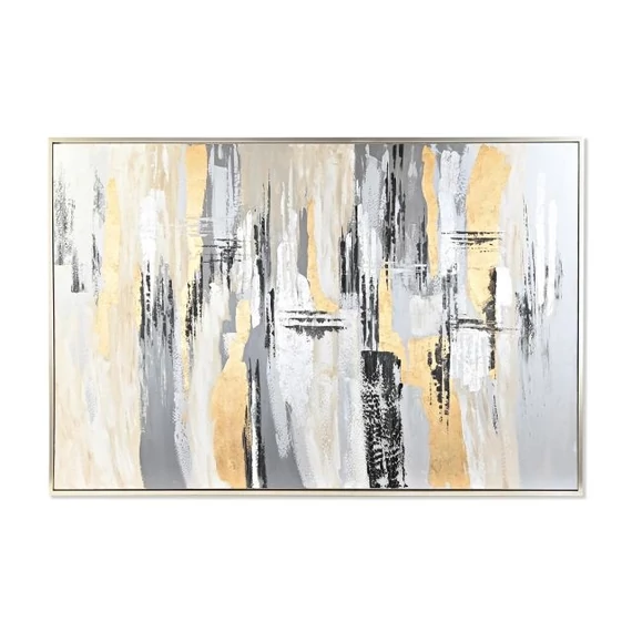 Kép absztrakt kézzel festett vászon, hungarocell 187x4x126 cm szürke, arany