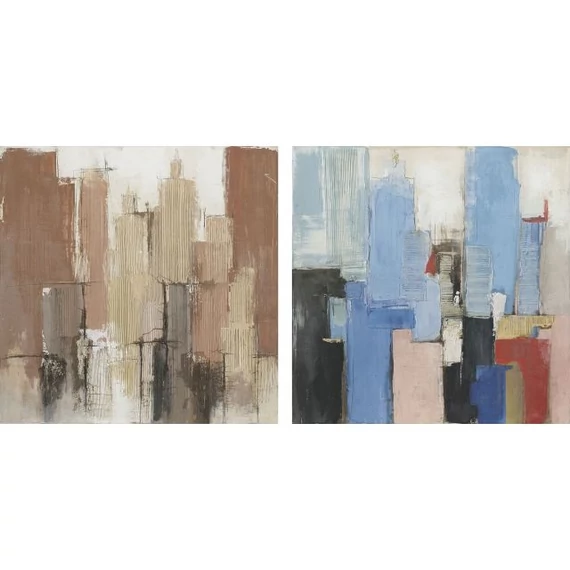 Kép absztrakt vászon, fenyő, kézzelfestett 100x2,4x100 cm kék, barna 2 féle