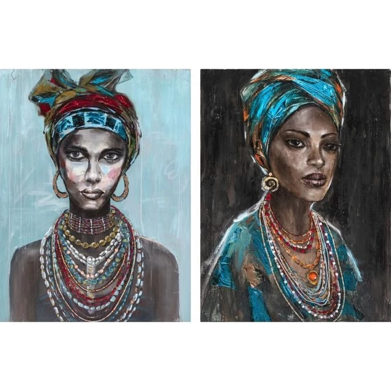 Kép afrikai vászon, fenyő, kézzelfestett 90x2,4x120 cm kék, fekete 2 féle