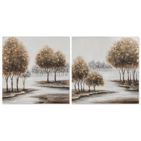 Kép fák vászon, mdf 80x3x80 cm arany, szürke 2 féle