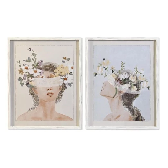 Kép fej virágos üveg, nyírfa 55x2,5x70 cm fehér 2 féle