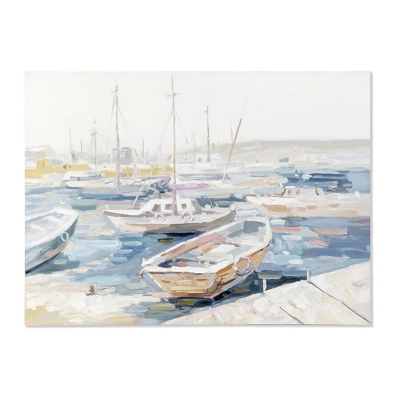 Kép hajók vászon, akril, fa, kézzelfestett 120x3,8x90 cm kék