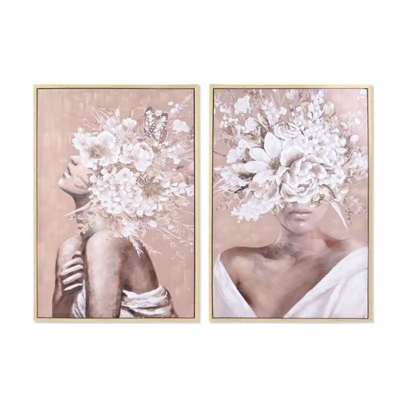 Kép lány virágos vászon, hungarocell 80x3,7x120 cm bézs, fehér 2 féle