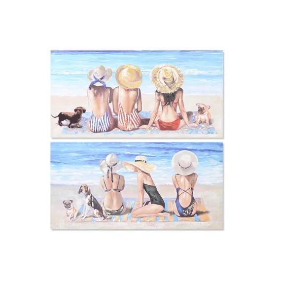 Kép lányok strand vászon, mdf 120x3x60 cm színes, kék 2 féle