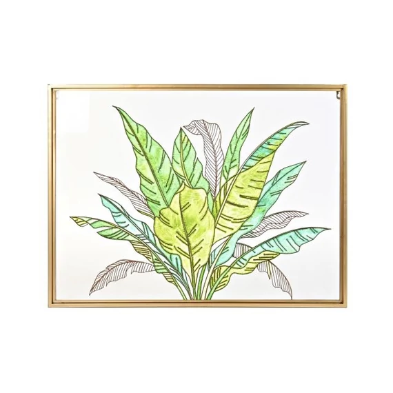 Kép leveles fém, üveg 80x3x60 cm zöld, arany
