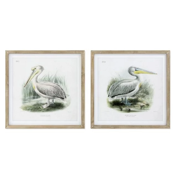 Kép pelikán lucfenyő, üveg 60x2x60 cm bézs, zöld 2 féle