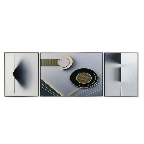 Kép szett absztrakt alumínium, mdf 240x3x80 cm szürke, fekete S/3