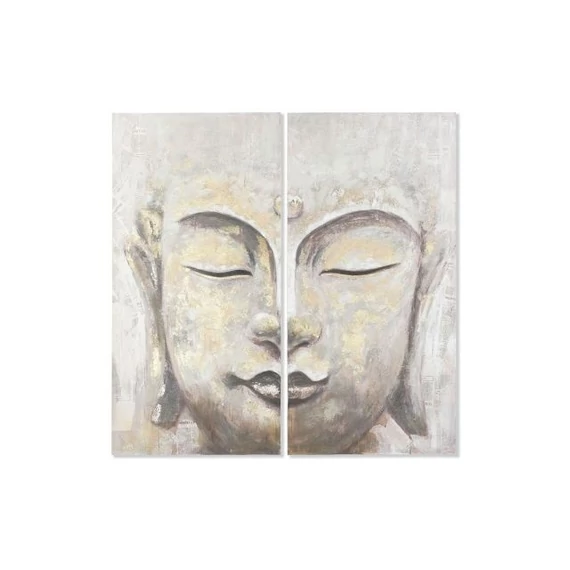 Kép szett Buddha vászon, fenyő, kézzelfestett 120x3,7x120 cm bézs, arany S/2