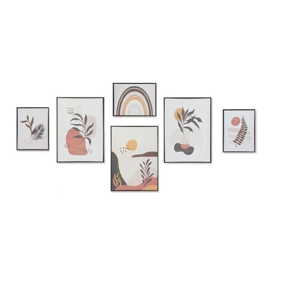 Kép szett leveles keretes vászon, hungarocell 40x2,8x60 cm színes S/6