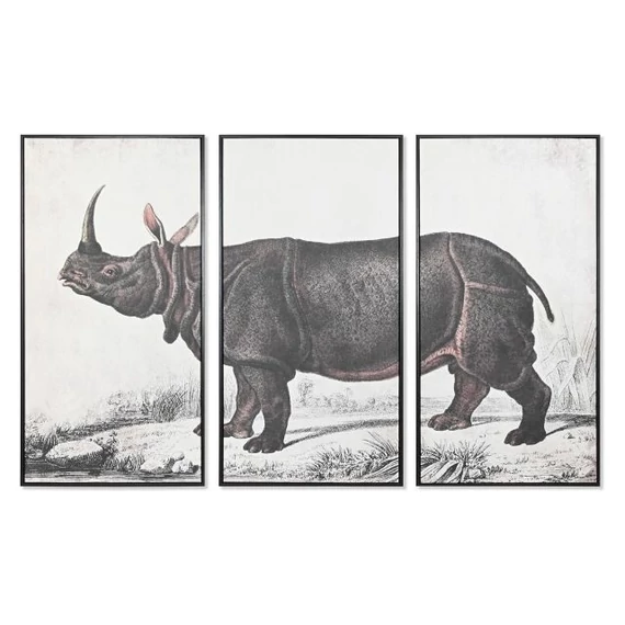 Kép szett orrszarvú hungarocell, vászon 180x4x120 cm fekete, szürke S/3