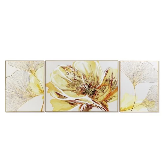 Kép szett virágok alumínium, mdf 240x3x80 cm bézs, arany S/3