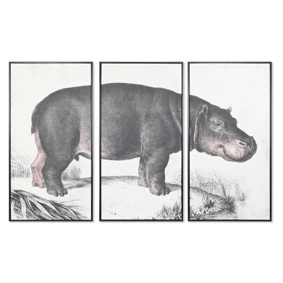 Kép szett víziló hungarocell, vászon 180x4x120 cm fekete, szürke S/3