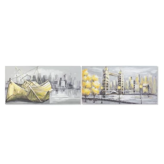 Kép város vászon, mdf 120x3x60 cm sárga, szürke 2 féle