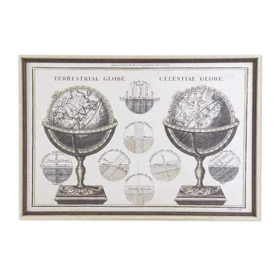 Kép világtérkép keretes üveg, hungarocell 95x3x65 cm bézs, arany