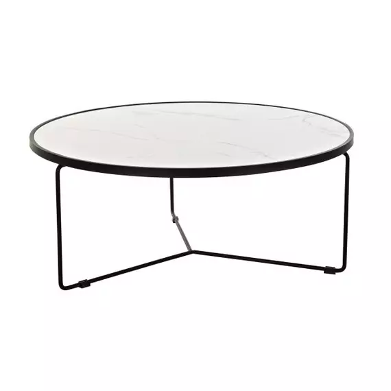 Kisasztal fém, márvány 92x92x38 cm fekete, fehér