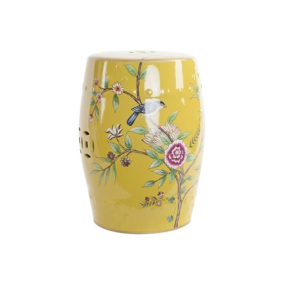 Kisasztal madaras porcelán 35x35x45 cm sárga