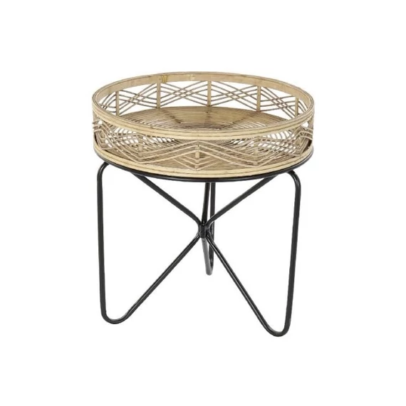 Kisasztal rattan, bambusz 50x50x52 cm barna, fekete