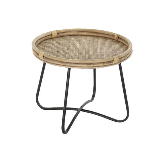Kisasztal rattan, fém 58x58x47 cm barna, fekete
