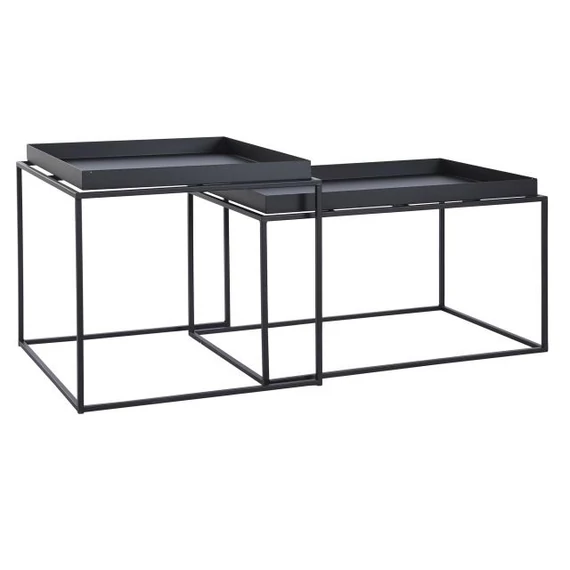 Kisasztal szett fém 80x50x45 cm fekete S/2