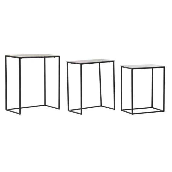 Kisasztal szett fém, alumínium 50,5x28,5x59 cm ezüst, fekete S/3