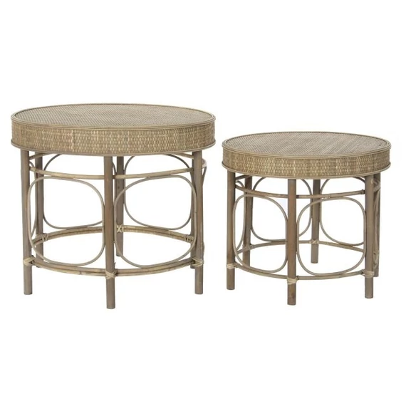 Kisasztal szett rattan 61x61x52 cm natúr S/2