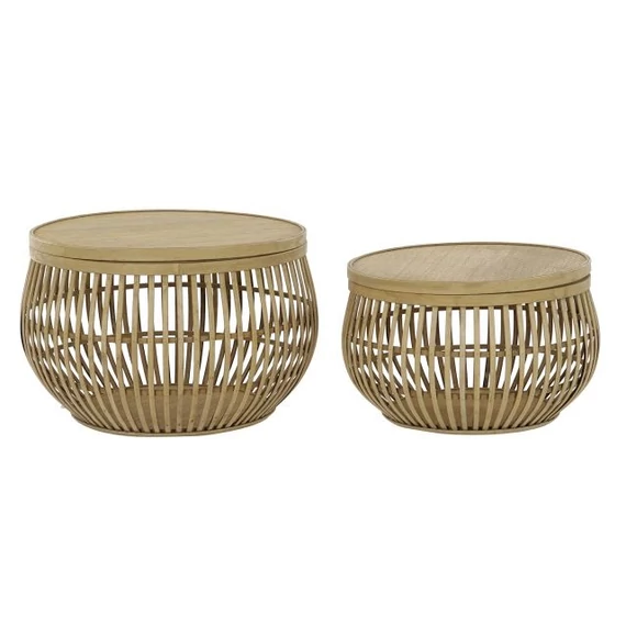Kisasztal szett rattan, bambusz 51x51x33 cm barna S/2