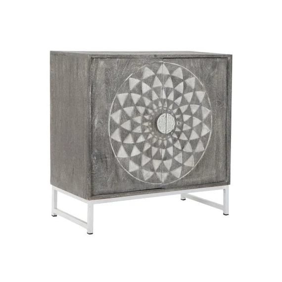 Kisbútor Mandala mangófa, fém 81x38x81 cm szürke, fehér